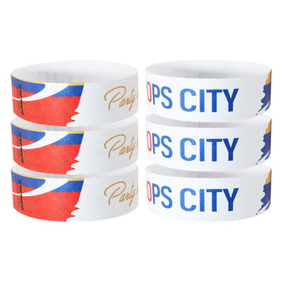 Fashionable Festival Colored Paper Wristbands White Red Blue Tear Resistant