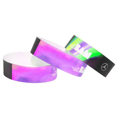 Durable Custom Printed Paper Wristbands For Events White Blue Lightweight