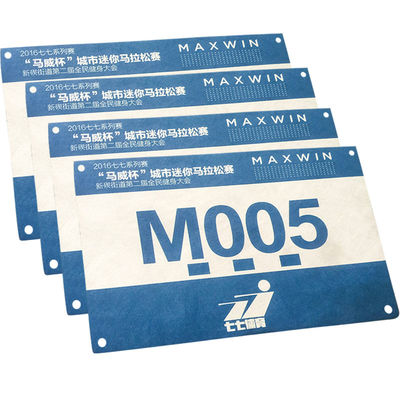 Durable Neon Printed Race Numbers , Rectangular Reflective Marathon Running Bib