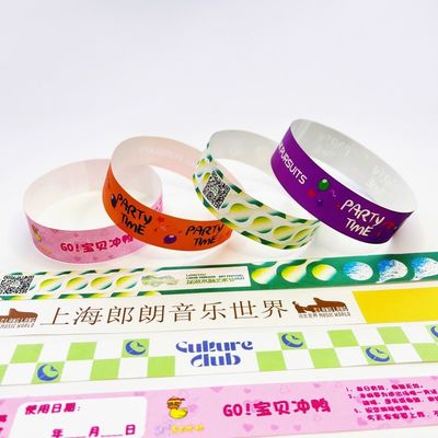 Colorful Tyvek Wristbands With Snap Closure Waterproof Sequential Numbering Custom Logo