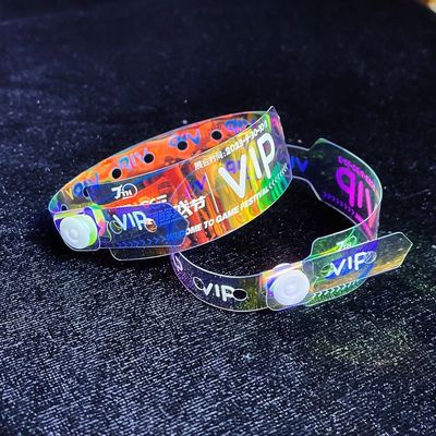 Supplier Wholesale Waterproof Shiny Wristband Custom Words Party Gift Park Event Glitter Transparent Laser PVC Wristband