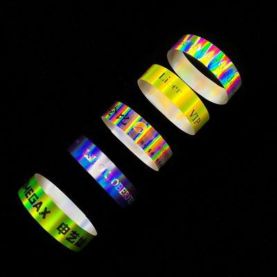 Factory Wholesale Laser Glitter Wrist Strap Soft Thin Custom Style Barcode Logo Shiny Laser Paper Wristband For Event
