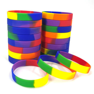 Custom Logo/Letter/Word/Pattern Printed Silicone Bracelets Promotion Multi Color Rainbow Gradient Silicone Wrist Band