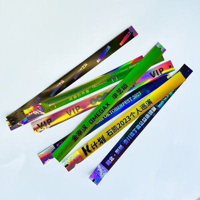 Event Customizable Paper Wristband Concert Music Festival Neon Rainbow Shiny Laser Promotional Paper Wristband