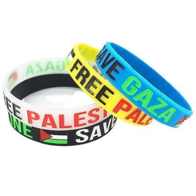 Slogan Watchword Printed Silicone Bracelets Custom Flag Free Palestine Save Gaza Souvenir Silicone Wristbands