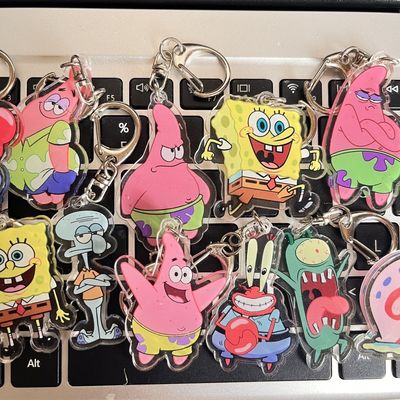 Transparent Acrylic Keychain With Metal Ring Durable Cartoon SpongeBob SquarePants Printed Ideal Gift Acrylic Keychain