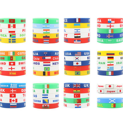 Custom National Day Silicone Bracelet FootBall World Cup National Flag Rubbery UK USA Country Flag Wristband