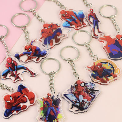 Transparent Custom Acrylic Keychains Cartoon Character Spider-Man Printed With Metal Ring