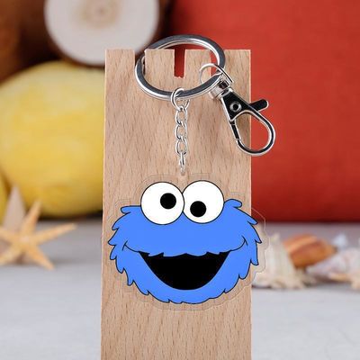 Metal Ring Attachment Transparent Acrylic Keychain Durable Cartoon Sesame Street Print