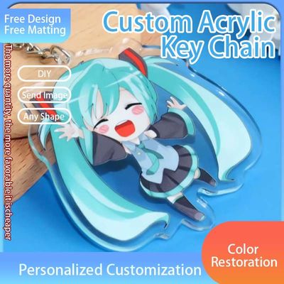 Transparent Acrylic Keychain With Metal Ring Cute Animation Cartoon Character Printed