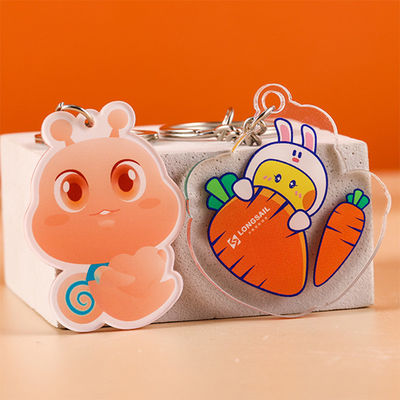 Durable Acrylic Transparent Keychain Simple Cartoon Promotional Printed With Metal Ring