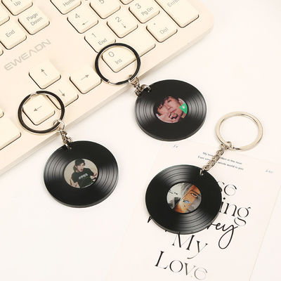 Transparent Custom Acrylic Keychains Durable Black Album CD Singer Idol Printed With Metal Ring