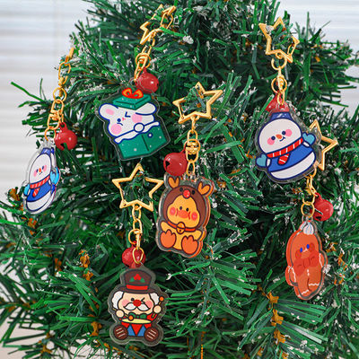 Custom Christmas Festival Acrylic Keychain Metal Ring Transparent Cute Cartoon Christmas Snowman Printed Charm Keychain