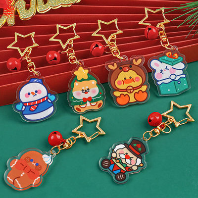 Christmas Snowman Printed Acrylic Keychain Key Ring for Festive Decoration