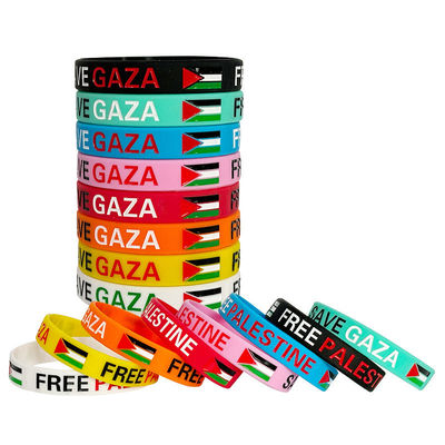 Custom Flag Silicone Wristbands for Souvenir of Free Palestine Save Gaza Printed Logo