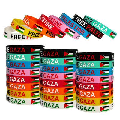 Silicone Slogan Watchword Printed Wristbands Custom Flag Free Palestine Save Gaza Souvenir Silicone Wristbands