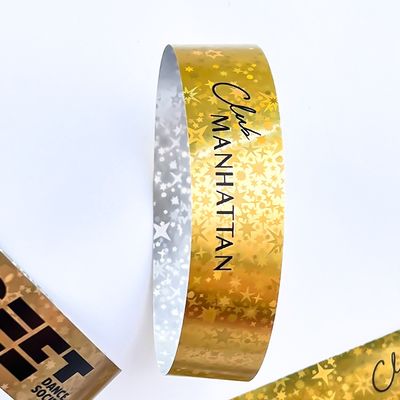 Plastic Golden Star Pattern Disposable Wristband Holographic With Logo Text Printed for Party/Events Occasion