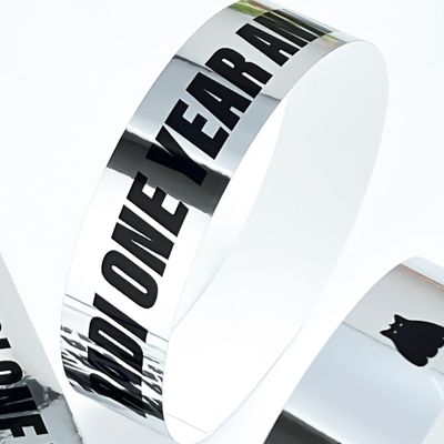 Fashionable Silver Holographic Disposable Soft Paper Bracelet Glitter Style Event Entrance Ticket with Logo Printed
